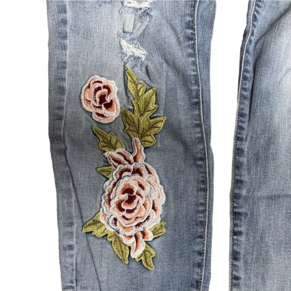 A.N.A Women's Size 10 Blue Light Wash Rose Embellished Distressed Stretch Jeans - Picture 6 of 8